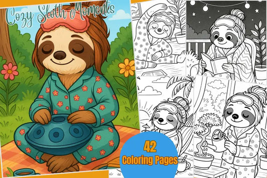 Cozy Sloth Moments: A Relaxing Coloring Book for Adults